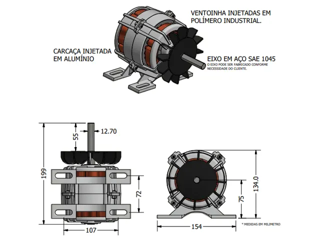 Motor ML 1/4cv Monofásico 110/220V