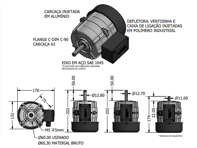 Motor Flangeado Fechado Varivelox Monofásico 110/220V Potência HP 1/3