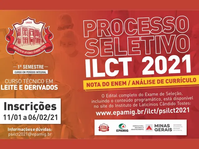 Processo seletivo para Curso Técnico em Leite e Derivados com inscrições abertas no ILCT