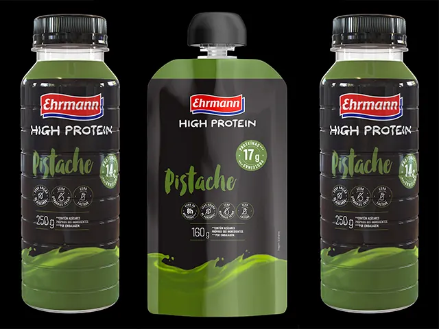 Ehrmann lança iogurtes proteicos de pistache e aposta em nova tendência de consumo