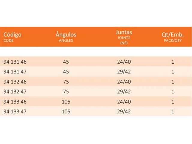 Tubo Adaptador em Ângulo 75 com Junta Macho e Junta Fêmea 29/42 Laborglas