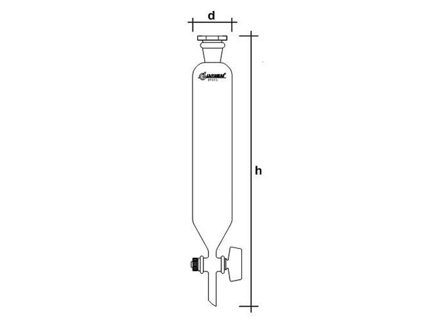 Funil Separação Cilíndrico Torneira de Vidro e Rolha Polipropileno sem Graduação 250 ml Laborglas