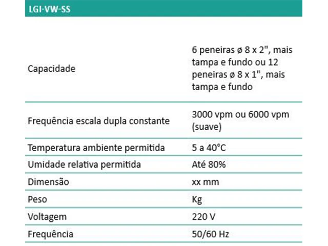 Agitador de Peneiras Eletromecânico LGI-VW-SS LGI SCIENTIFIC