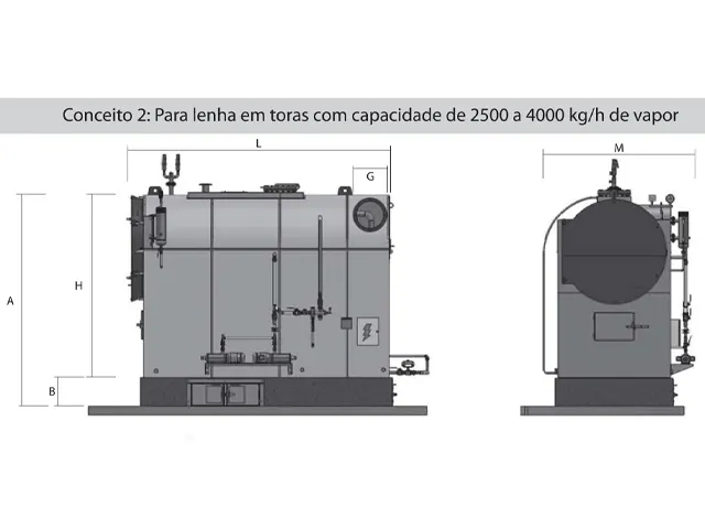 Caldeira de Vapor Saturado Integrada a Lenha 4.000 a 4.400 Kg/h