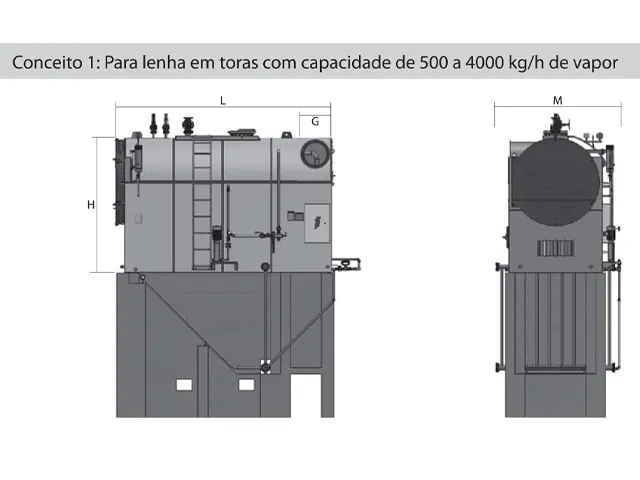 Caldeira de Vapor Saturado Integrada a Lenha 2.000 a 2.200 Kg/h