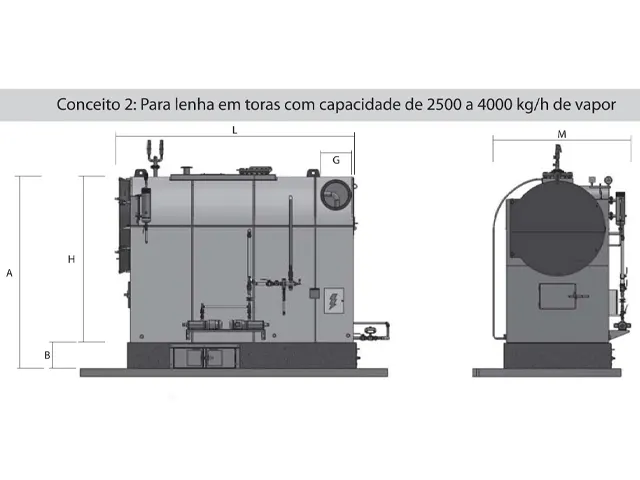 Caldeira de Vapor Saturado Integrada a Lenha 2.000 a 2.200 Kg/h