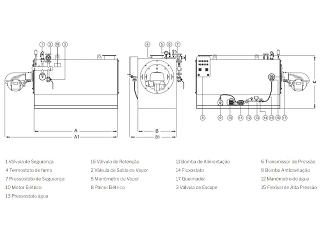 Gerador de Vapor Instantâneo Horizontal 550 Kg/h