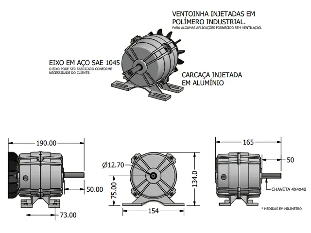 Motor Fechado com Pé Varivelox Trifásico 220/380V Potência HP 1/2