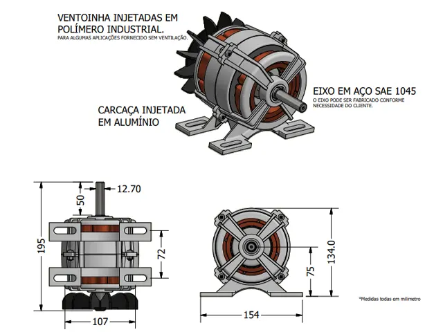 Motor Aberto com Pé Varivelox Monofásico 110/220V Potência HP 1/3
