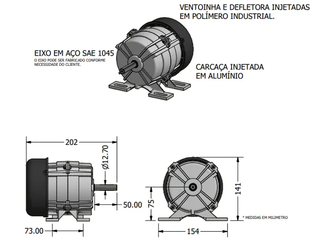 Motor com Base e Defletora Varivelox Trifásico 220/380V Potência HP 1/3