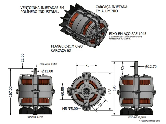 Motor Flangeado Aberto Varivelox Monofásico 110/220V Potência HP 1/3