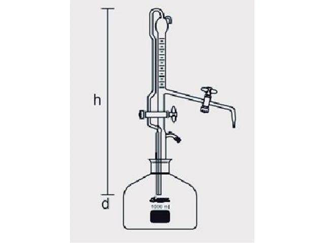 Bureta Automática com Faixa Azul Torneira de PTFE 10 ml com Frasco Laborglas