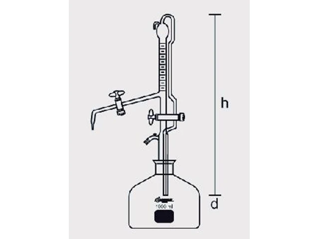 Bureta Automática com Faixa Azul Torneira de Vidro 10 ml com Frasco Laborglas