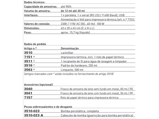 Analisador de Leite LactoStar