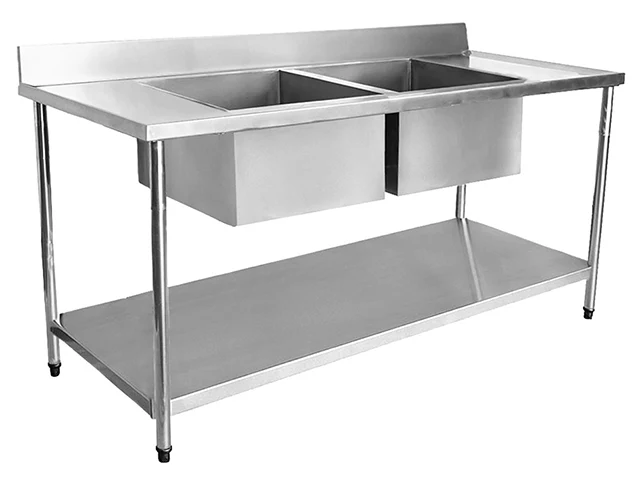 Mesa Pia Aço Inox Industrial com Duas Cubas