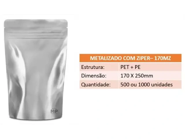 Stand Up Pouch 170MZ - 170 X 250mm - Metalizado com Zíper 500un