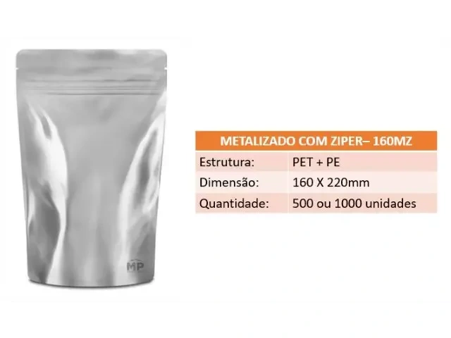 Stand Up Pouch 160MZ - 160 X 220mm - Metalizado com Zíper 500un