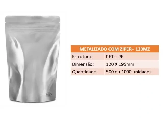 Stand Up Pouch 120MZ - 120 X 195mm - Metalizado com Zíper 500un