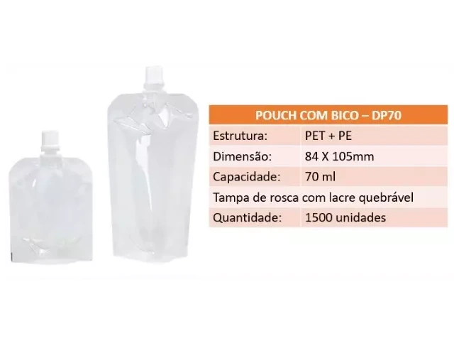 Stand Up Pouch com Bico DP70 - 84 X 105mm - Transparente 1.500un