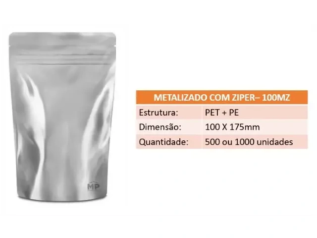 Stand Up Pouch 100MZ - 100 X 175mm - Metalizado com Zíper 500un