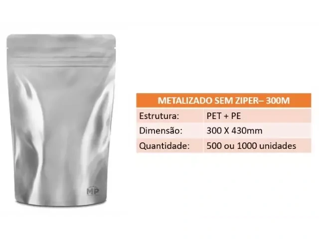 Stand Up Pouch 300M - 300 X 430mm - Metalizado sem Zíper 500un