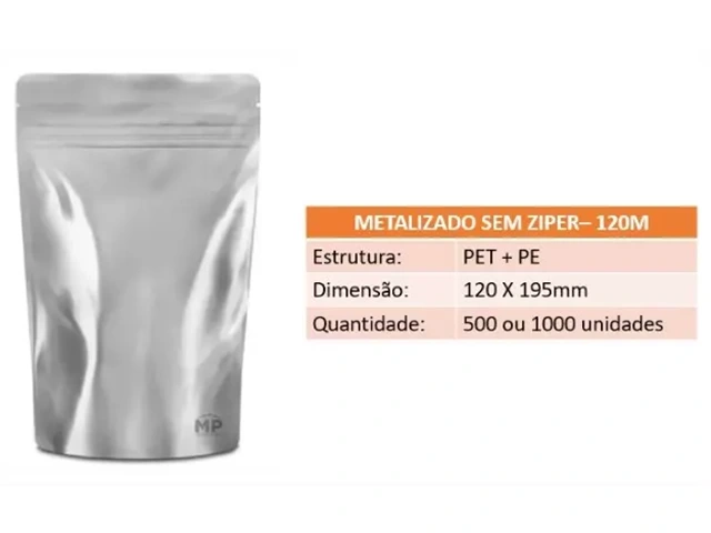 Stand Up Pouch 120M - 120 X 195mm - Metalizado sem Zíper 500un