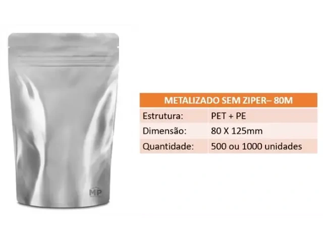 Stand Up Pouch 80M - 80 X 125mm - Metalizado sem Zíper 500un