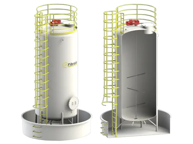 Tanque Industrial com Dique de Contenção para Produtos Sólidos em Fibra de Vidro PRFV