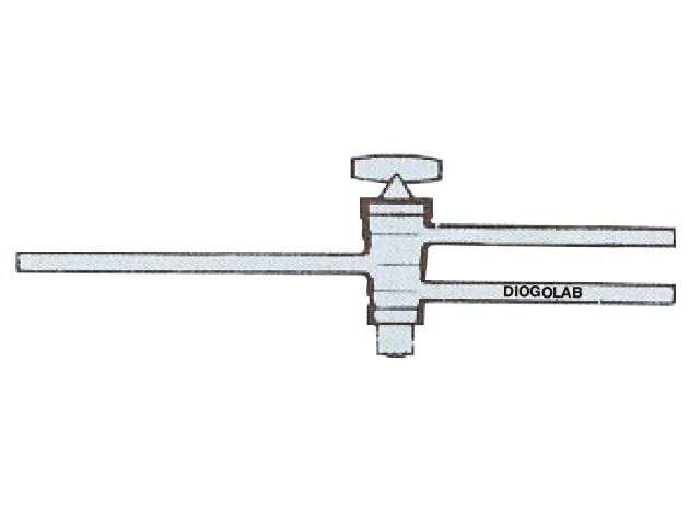 Torneira Vidro 3 Vias para Alto Vácuo com 2 Furos Oblíquos e Rosca 10x6 mm DiogoLab
