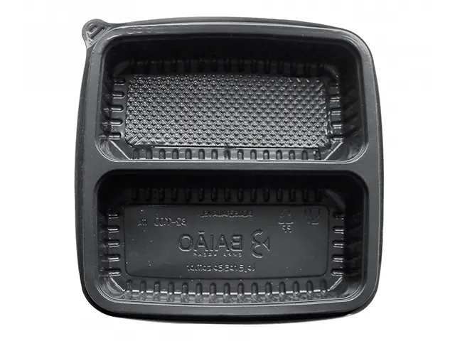 Bandeja Selável PP Preta com Divisões 1.100 ml 22x22x4.5 cm - 300 Unidades