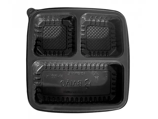 Bandeja Selável PP Preta com Divisões 1.000 ml 22x22x4.5 cm - 400 Unidades