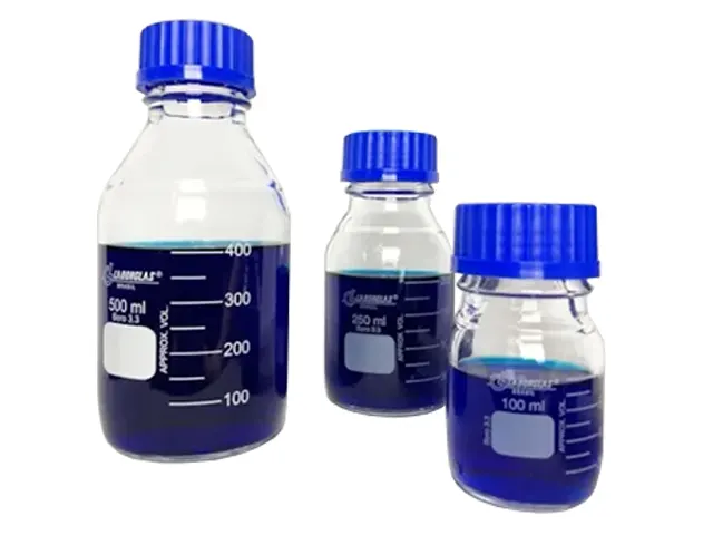 Frasco Reagente Graduado Vidro BORO 3.3 com Tampa Azul Netlab 5.000ml