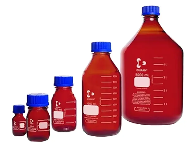 Frasco Reagente Âmbar Graduado com Tampa Azul Schott 20.000ml Netlab