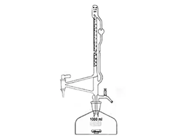 Bureta Automática Torneira de Vidro Três Vias Incolor 10ml e Frasco 1L