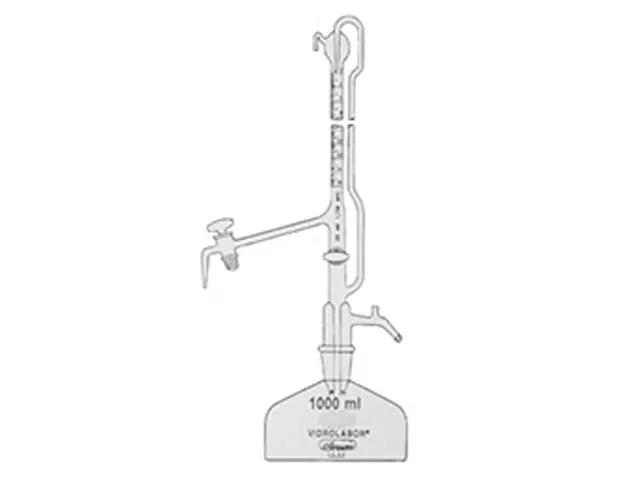 Bureta Automática com Duas Torneiras de PTFE Incolor 10ml e Frasco 1L