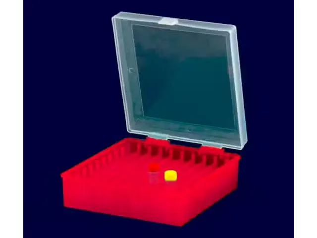 Criobox para 100 Tubos de 2ml Tampa com Dobradiça Vermelho