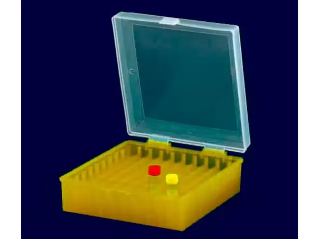 Criobox para 100 Tubos de 2ml Tampa com Dobradiça Amarelo