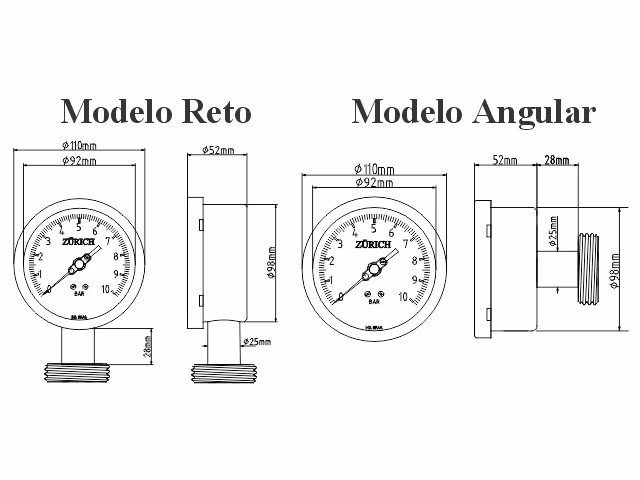 Manômetro Analógico Sanitário Modelo RZM Reto (Vertical)