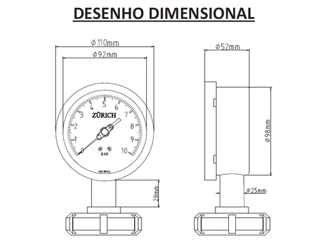 Manômetro Analógico Sanitário Modelo RZNP