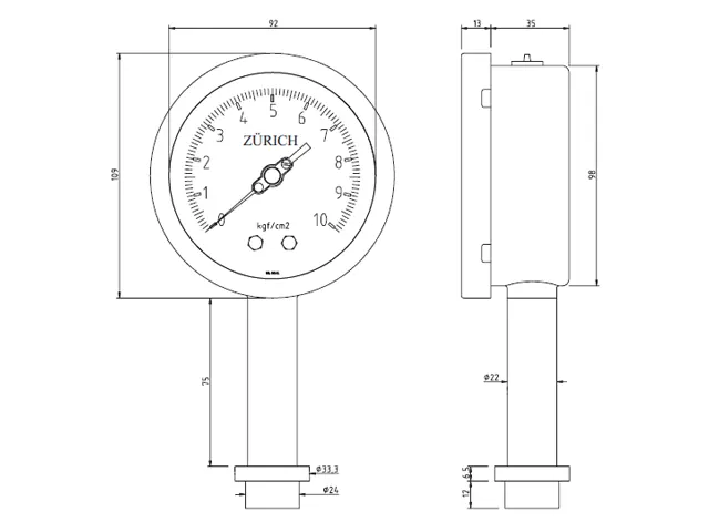 Manômetro Analógico Sanitário com Flange Modelo RZMK.F