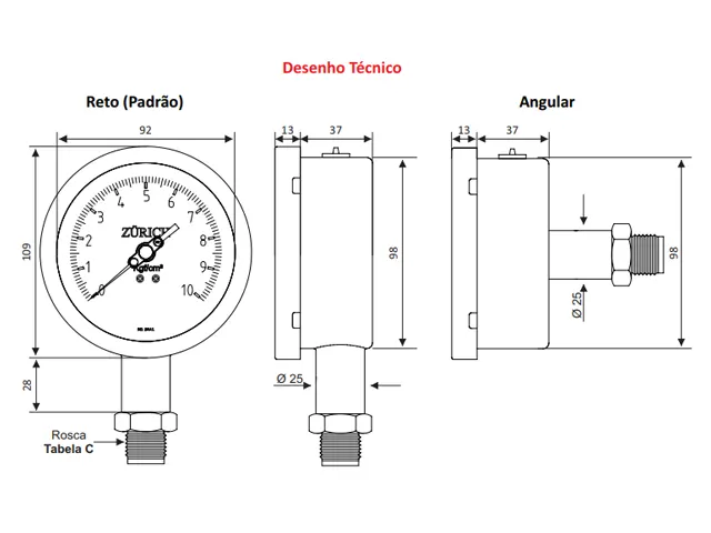Manômetro com Membrana Rasante ZI.100.FLUSH
