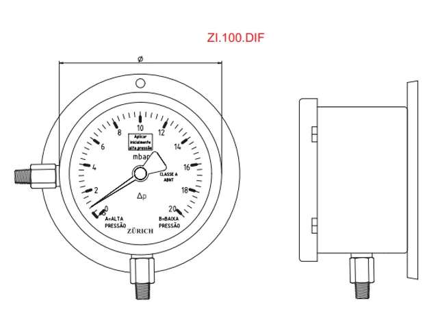 Manômetro Diferencial com Bourdon ZI.100.DIF