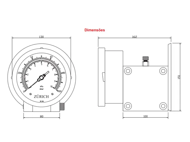 Manômetro Diferencial ZI.100.DIF.HP