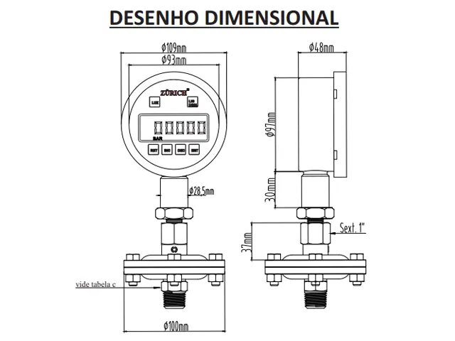 Manômetro Digital com Selo Diafragma Z.10.B.SDU.BP