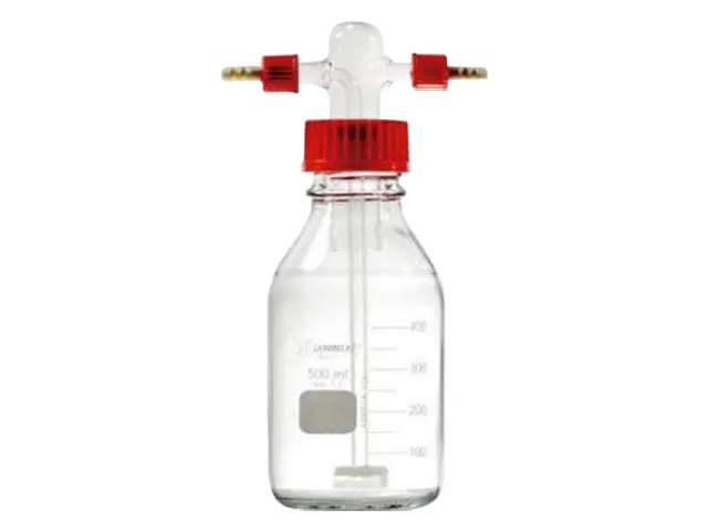 Frasco Lavador de Gás Cabeça Tipo Drechsel com Placa Porosa e Frasco Graduado 500ml